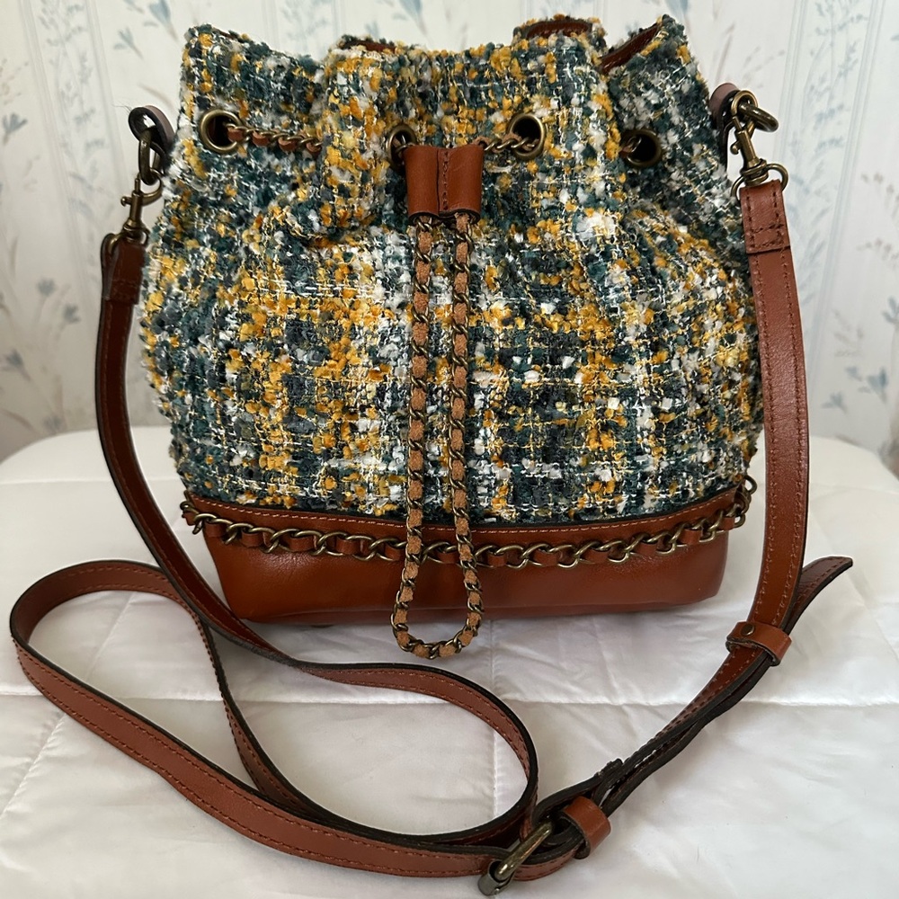Patricia Nash Tweed & Leather Bucket Bag